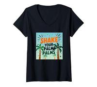 Parete per Feste sulla Spiaggia Tropicale Shake Your Palms Palms Maglietta con Collo a V, Donna, Nero, M