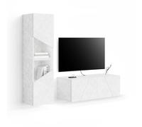 Parete Soggiorno Emma 2, Bianco Cemento, 150x44x139 cm