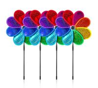 PARFCO Girandola Spaventa Uccelli, 4 Pezzi Girandole, 30cm Girandole a Vento, Paillettes a Otto Foglie Girandola, Altezza Totale 71cm, con Punte Annesse, per Giardino, Balcone, Prato