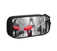 Parigi, astuccio per ragazzi e ragazze, con Torre Eiffel, grande astuccio per penne e cancelleria, organizer per scuola, ufficio, borsa per trucchi con cerniera, Nero , 21x5x10.5cm, Astuccio per