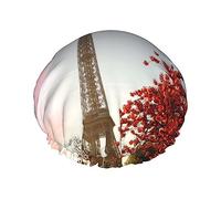 Parigi Città Albero Torre Eiffel Stampa artistica Cuffia da doccia da donna Cuffie da bagno impermeabili riutilizzabili con fascia elastica per tutta la protezione dei capelli Cappello da doccia