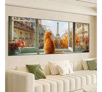 Parigi Diamond Painting Kit Completo, Gatto Diamond Painting Grande 150x50cm, Fai da Te 5D Crystal Art Ricamo a Punto Croce Art Kit, DIY Quadri Pittura Diamante Mosaico Decorazione Domestica 0R-8