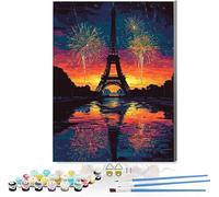 Parigi Dipingere con i Numeri Adulti, Fuochi D'Artificio Dipingere con i Numeri per Bambini, Fai-da-Te Paint by Numbers con Pennelli Pittura a Pigmento Acrilico, Decora Casa (Senza Marco) 40x50cm G-14