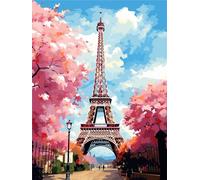 Parigi Dipingere con i Numeri per Adulti Bambini Principianti, Primavera Kit per Pittura a Olio Fai Da Te con i Numeri per Adulti Artigianato, DIY Kit Regalo da Disegno per Bambini e Bambine 40x50cm