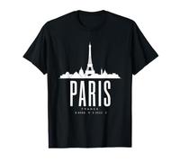 Parigi, Francia, Coordinate, Torre Eiffel, Orizzonte, Silhouette Maglietta con Stampa Grafica Economica