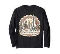 Parigi Francia Floreale Torre Eiffel Cafe Grafica Maglia a Manica