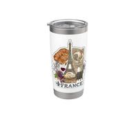 Parigi Francia Torre Eiffel Formaggio Vino Croissant Vintage Grap Bicchiere termico in acciaio inox doppia parete