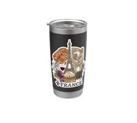 Parigi Francia Torre Eiffel Formaggio Vino Croissant Vintage Grap Bicchiere termico in acciaio inox doppia parete