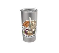 Parigi Francia Torre Eiffel Formaggio Vino Croissant Vintage Grap Bicchiere termico in acciaio inox doppia parete