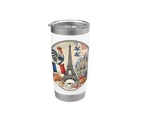 Parigi Francia Torre Eiffel Gallo Croissant Caffè Vintage G Bicchiere termico in acciaio inox doppia parete