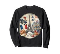 Parigi Francia Torre Eiffel Gallo Croissant caffè Vintage G Felpa