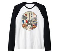 Parigi Francia Torre Eiffel Gallo Croissant caffè Vintage G Maglia con Maniche Raglan