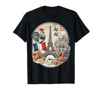 Parigi Francia Torre Eiffel Gallo Croissant caffè Vintage G Maglietta