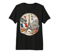 Parigi Francia Torre Eiffel Gallo Croissant caffè Vintage G Maglietta Premium