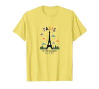 Parigi in Estate Stravagante Torre Eiffel Maglietta, Uomo, Limone, L