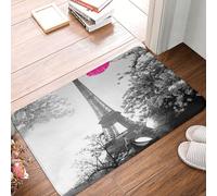 Parigi Romantica Foto Monocromatica della Torre Eiffel con Panchine Rosa e Un Bacio Zerbino d'ingresso Resistente e Morbido, Zerbino di Benvenuto, Suola in Gomma per Interni ed Esterni, 40 x 60 cm
