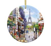 Parigi Scena di Strada Torre Eiffel Stampa Albero di Natale Appeso Decorazione Personalizzata di Natale Ceramica Appeso Per Adulti Idee Decorazioni