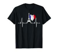 Parigi skyline battito cuore Torre Eiffel bandiera francese Maglietta