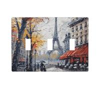 Parigi Street Torre Eiffel Dipinto Stampe Wall Plate Decor Triple Toggle Switch Trim Panel, Decorative 3-Gang Switch Plate Outlet Cover