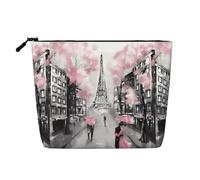 Parigi Street Torre Eiffel rosa floreale impermeabile grande capacità con cerniera viaggio di lavoro viaggio casa multifunzionale trucco borsa portaoggetti borsa portamonete, Nero , Taglia unica