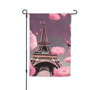 Parigi Street Torre Eiffel rosa stampa floreale vacanze giardino bandiere 30,5 x 45,7 cm bandiera per tutte le stagioni all'aperto cortile decorazione per patio