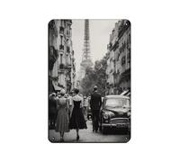 Parigi Torre Eiffel alla moda, in bianco e nero, retrò, metallo, arte chic, retrò, pittura in ferro, per bar, grotte, bar, famiglie, garage, decorazione da parete, 20 x 30 cm