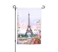 Parigi Torre Eiffel con fiori Bandiera da giardino 30,5 x 45,7 cm Primavera Estate Autunno Inverno Bandiere Stagionali Bandiere su entrambi i lati Festività Banner Outdoor Indoor Yard Bandiera per