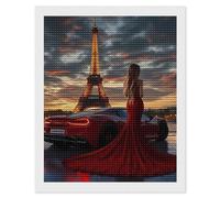 Parigi Torre Eiffel Donne Diamond Painting Kit Rotondo Full Drill Cross Stitch Art Pictures per Home Wall Decor 40,6 x 50,8 cm
