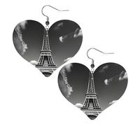 Parigi Torre Eiffel e Nuvola Cuoio Orecchini a Forma di Cuore Moda Donna Matrimonio Danze Quotidiano, Misura unica, Pelle sintetica