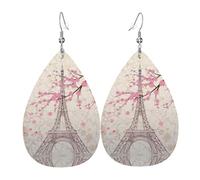 Parigi Torre Eiffel Fiori Fioritura Orecchino In Pelle Per Le Donne Goccia Pendente Stampato Accessori Moda Abbigliamento Quotidiano, Misura unica, Pelle