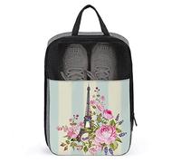 Parigi Torre Eiffel Fiori Floreali Borse per Scarpe Borsa per Scarpe da Viaggio Borsa Impermeabile per Scarpe Grandi per Uomo Donna, Valigia da Viaggio Organizer per Scarpe con Cerniera e Rete per Ad