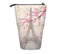 Parigi Torre Eiffel fiori sbocciati in piedi telescopico astuccio in tessuto Oxford borsa portatile per ragazzi ragazze adolescenti studenti ufficio, Nero , Taglia unica