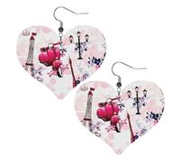 Parigi Torre Eiffel Francia in pelle orecchini a forma di cuore moda donna matrimonio danza quotidiana accessori, Misura unica, Pelle sintetica