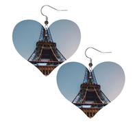 Parigi Torre Eiffel Orecchini in pelle a forma di cuore moda donna matrimonio danza quotidiana accessori, Misura unica, Pelle sintetica