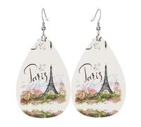 Parigi Torre Eiffel orecchino in pelle per le donne goccia pendente stampato accessori moda uso quotidiano festa, Misura unica, Pelle