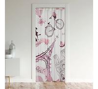 Parigi Torre Eiffel Oscurante Tenda Oscurante Coppia Amante Romantico Armadio Francese Copertura Porta Tenda Viaggio Porta Tenda per Porta Privacy Rosa Bianco Famoso Paesaggio urbano 106 x 203cm
