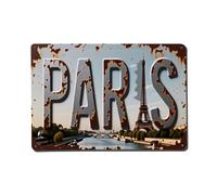 Parigi Torre Eiffel River Seine Rusty Metal Text Background Targa Retro Metallo Targa in Metallo per Cafe Bar Pub Casa Sala Giochi Palestra Club Decorazione da Parete Vintage Metallo Poster 20 x 30 cm