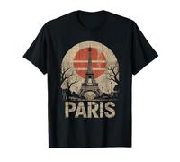 Parigi Torre Eiffel Sole Rosso Vintage Minimal Design Giapponese Maglietta