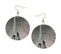 Parigi Torre Eiffel Stampa Piercing Rotondo Orecchini In Pelle Set 1 Paio di Eleganti Orecchini In Pelle Pendenti Cerchio Per Le Donne Gioielli Regali, One Size, Poliestere