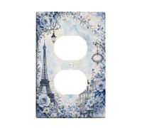 Parigi Tower Duplex Outlet Covers Placca da parete, Vintage Romantic Flowers Street Lamp Spring Blue Plastic Standard Size Placche da parete per prese elettriche per casa soggiorno nuovo appartamento