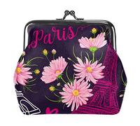 Parigi. Vintage Torre Eiffel bacia cuori e fiori di camomilla rosa in stile Retrò disegnato a mano. Traduzione Parigi, ti amo Portamonete Pochette vintage Pochette con fibbia Kiss-Lock