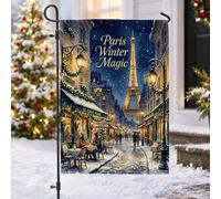 Parigi Winter Magic Romantic Cityscape Paris Tower Garden Flag 30,5 x 45,7 | Scena di strada innevata, bandiera del prato, architettura romantica della città, segnaletica decorativa per esterni