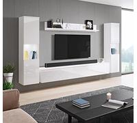 Parigi XL, Mobile da Soggiorno Moderno con Illuminazione a LED (Bianco/Bianco Lucido)