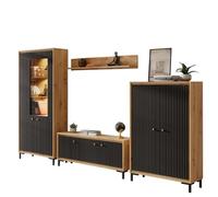 PARII - Set di mobili per soggiorno, vetrina, mobile TV, mensola design contemporaneo, colore: nero opaco