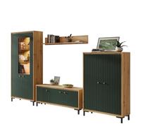 PARII - Set di mobili per soggiorno, vetrina, mobile TV, mensola design contemporaneo, colore: Verde