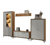 PARII - Set di mobili per soggiorno, vetrina, mobile TV, mensola design contemporaneo grigio Congo