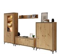 PARII - Set di mobili per soggiorno, vetrina, mobile TV, mensola design contemporaneo in legno naturale