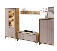 PARII - Set di mobili per soggiorno, vetrina, mobile TV, mensola design contemporaneo rosa antico