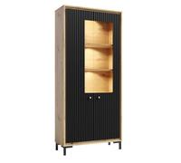 PARII - Stoviglie a 5 ripiani in legno, vetrina con LED, 89 x 196 cm, design contemporaneo nero opaco