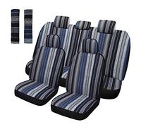 Pariitadin Baja - Set completo di coprisedili per auto, con cuscinetti per cinture di sicurezza, lavabili, traspiranti, in tessuto a righe, per interni auto, universali, compatibili con airbag, blu